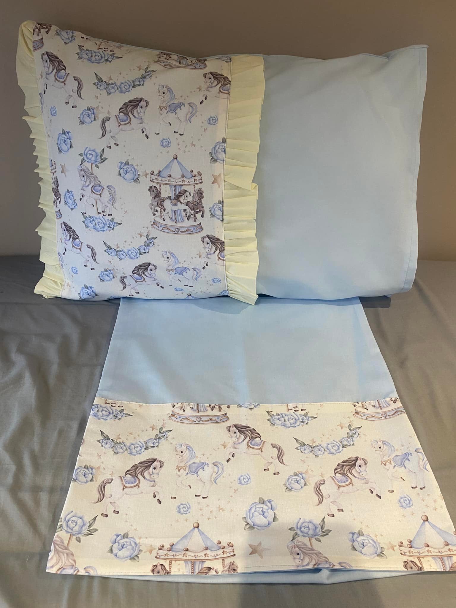 Baby blue Carousel pram set made to order