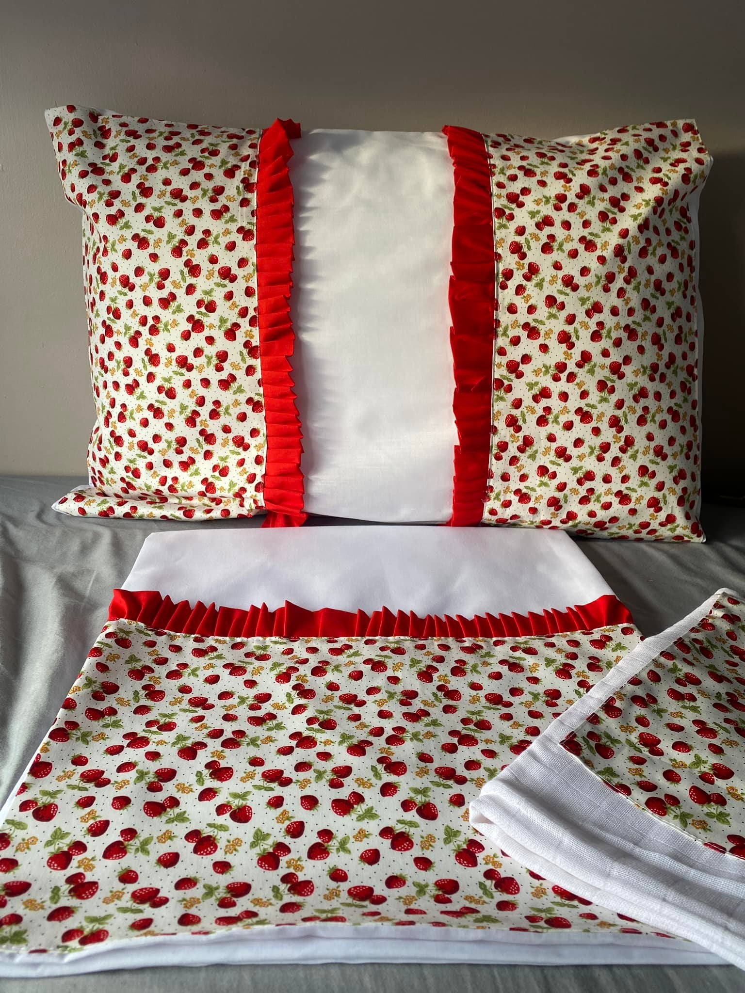 strawberry frill pram set made to order