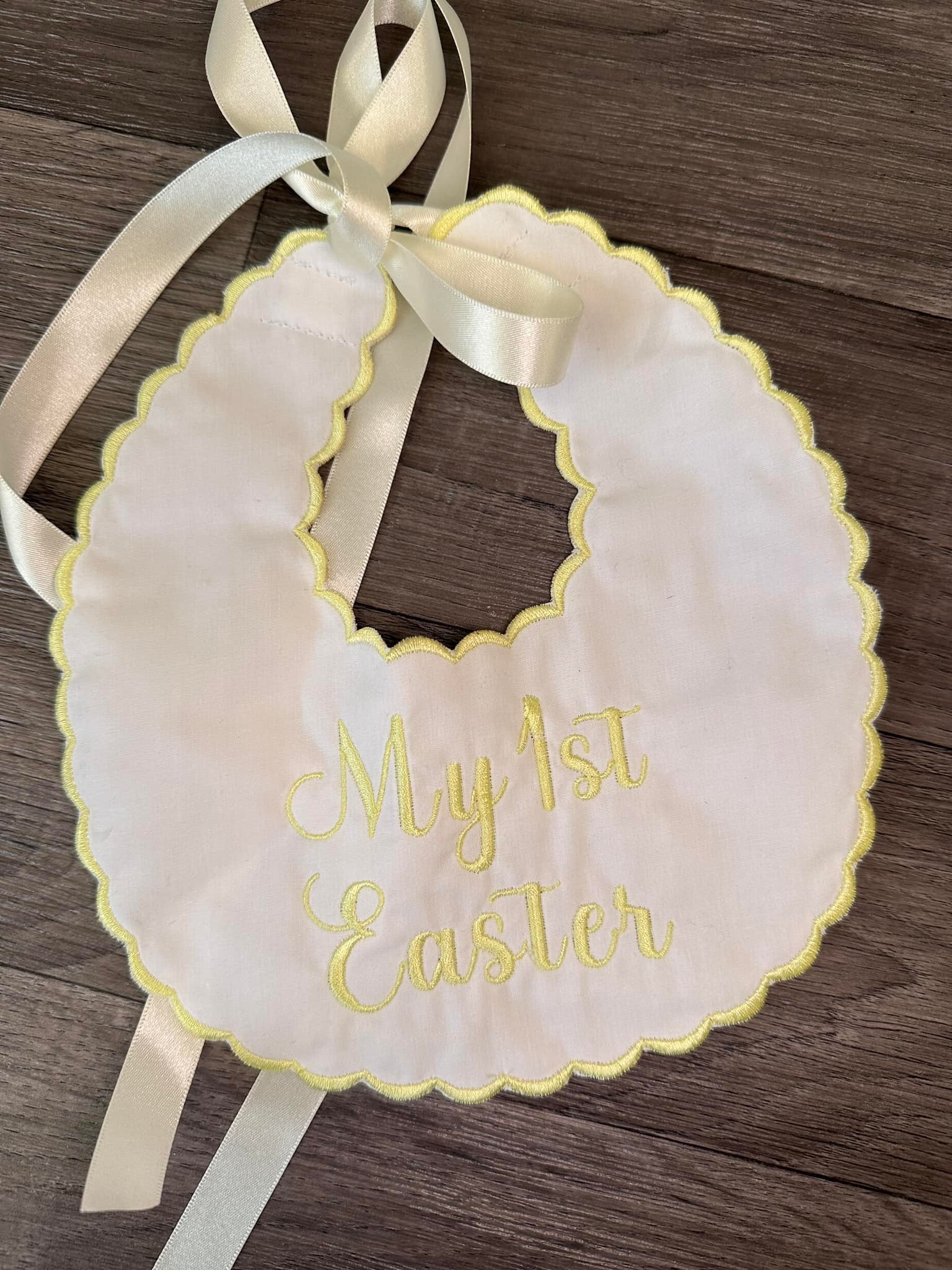 personalised Baby's First Easter Scalloped edge bib